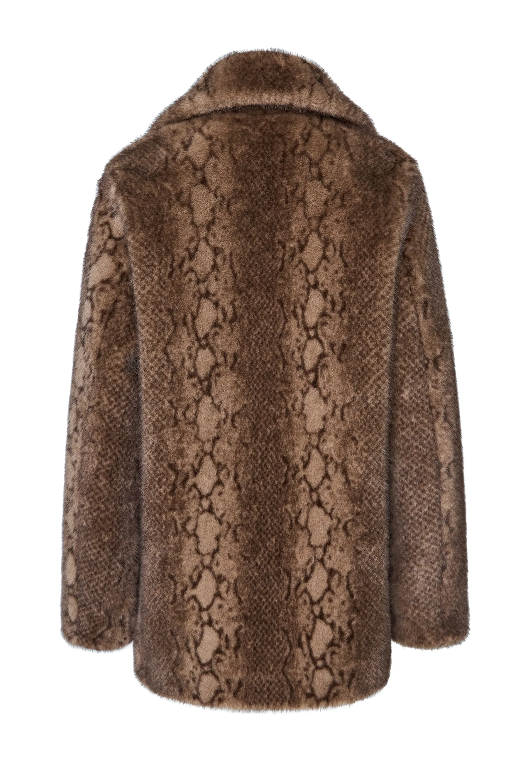 Stylish Brown Snake Print Faux Fur Coat Niuvis - Brown