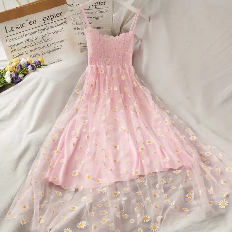 SWEET DAISY MESH SLING DRESS BY50041