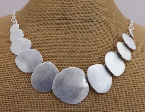 Textured Bright Silver Tone Collar Necklace