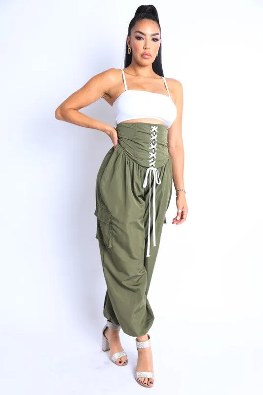 Tie Detailed High Waist Jogger Pants