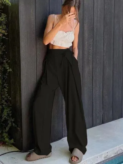 Tied High Waist Wide Leg Pants