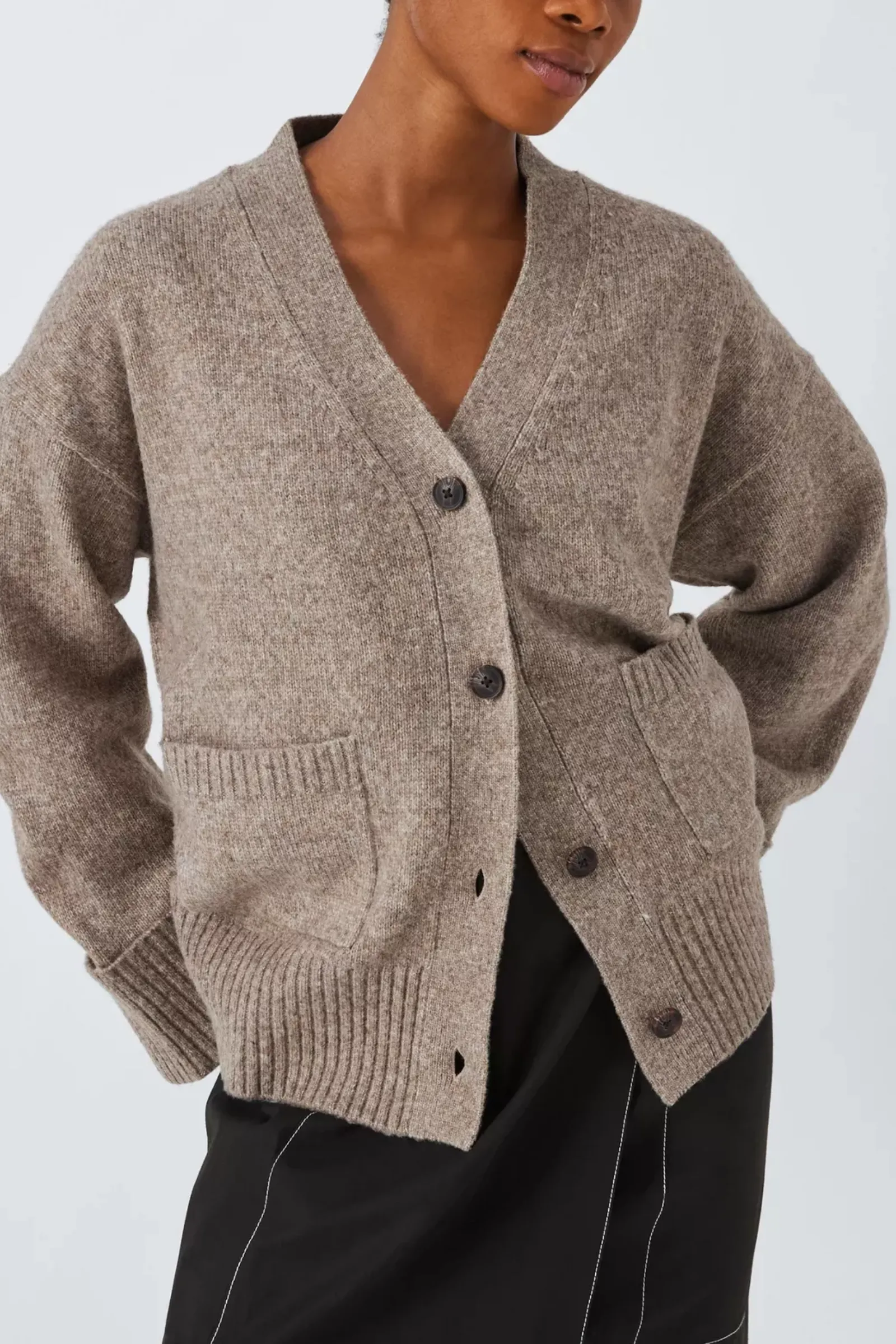 Turn Cuff V-Neck Cardigan, Toast