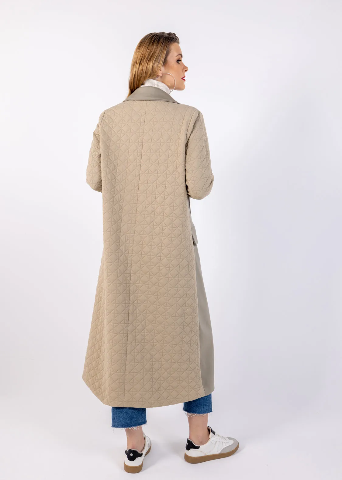 Two-Tone Quilted Sleeve Long Coat