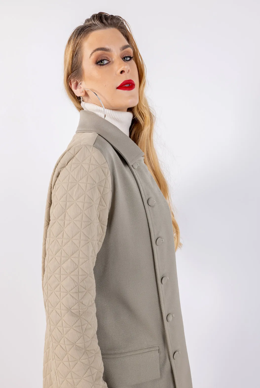 Two-Tone Quilted Sleeve Long Coat