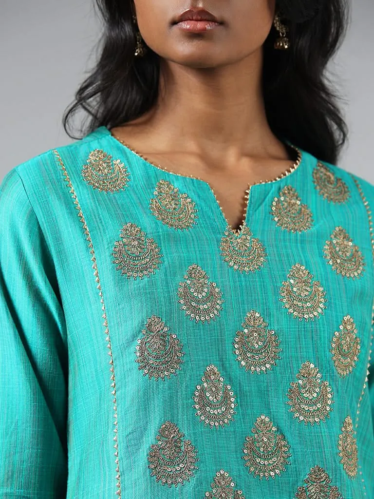 Utsa Turquoise Zardozi Embroidered Kurta