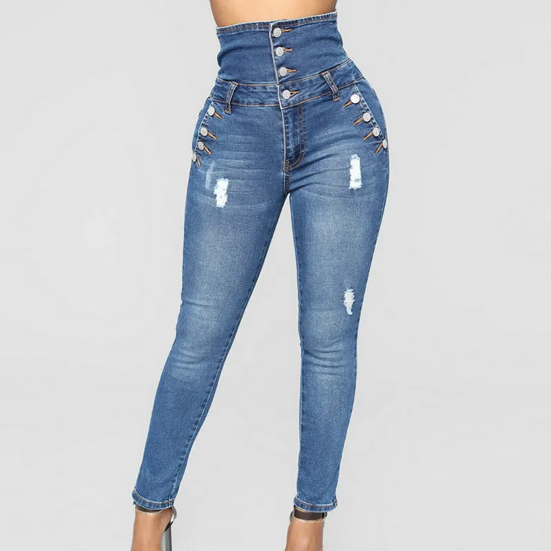 VenusFox High Waist Denim Skinny Pencil Jeans