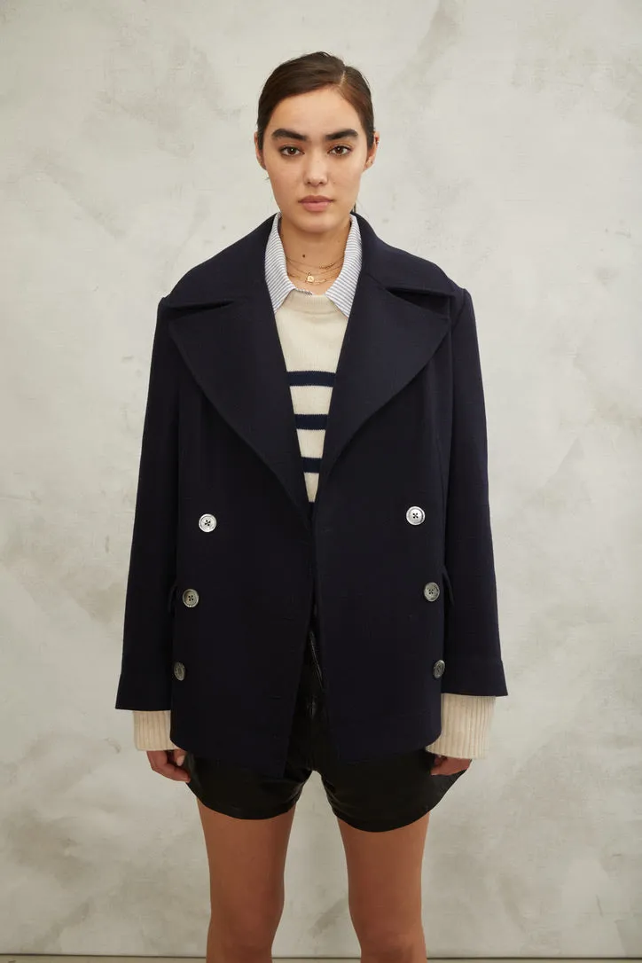 Vera Double Breasted Wool Peacoat in Deep Navy