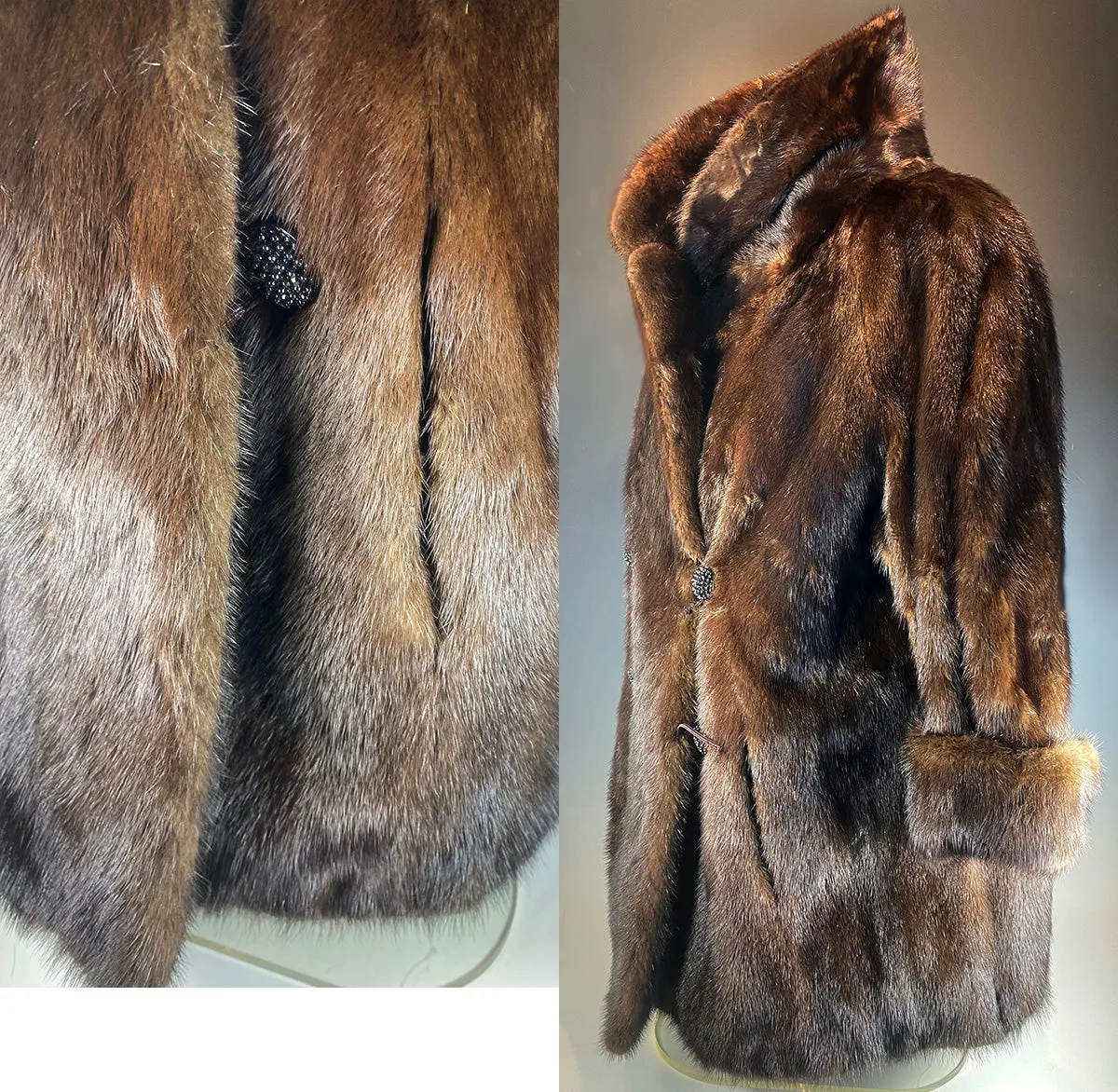 Vintage Mink Coat, Jacket, 3/4 length and size 8-12, Quilted Silk Lining, Brown Fur