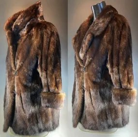 Vintage Mink Coat, Jacket, 3/4 length and size 8-12, Quilted Silk Lining, Brown Fur