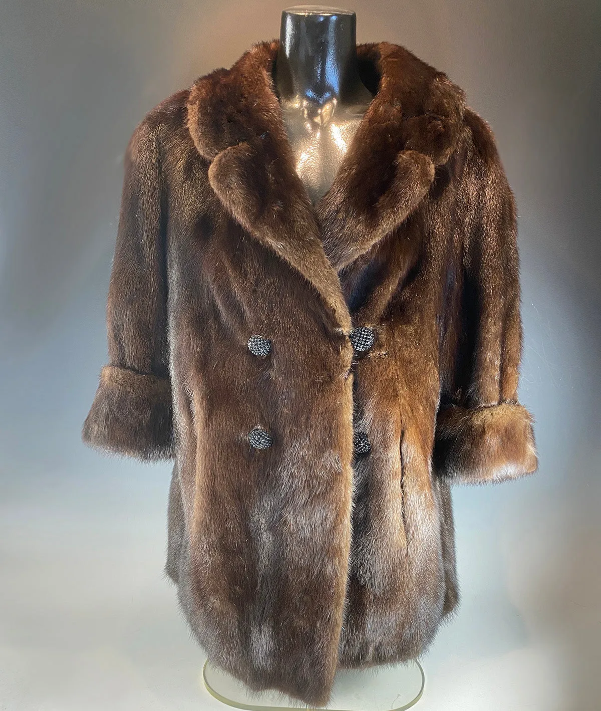 Vintage Mink Coat, Jacket, 3/4 length and size 8-12, Quilted Silk Lining, Brown Fur