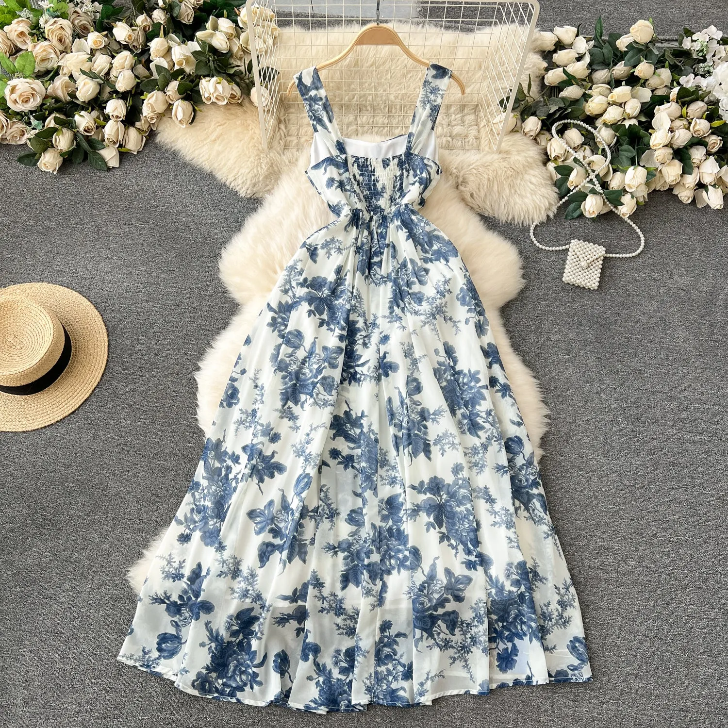 Vintage Stretch Floral Slip Chiffon Dress