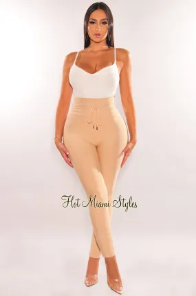 WAIST SNATCHED: Nude Bandage High Waist Belted Pants