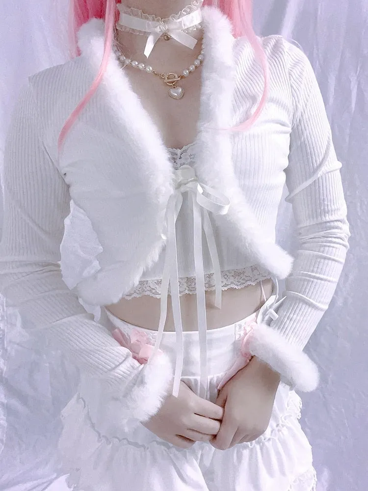 White Fur Trim Cardigan