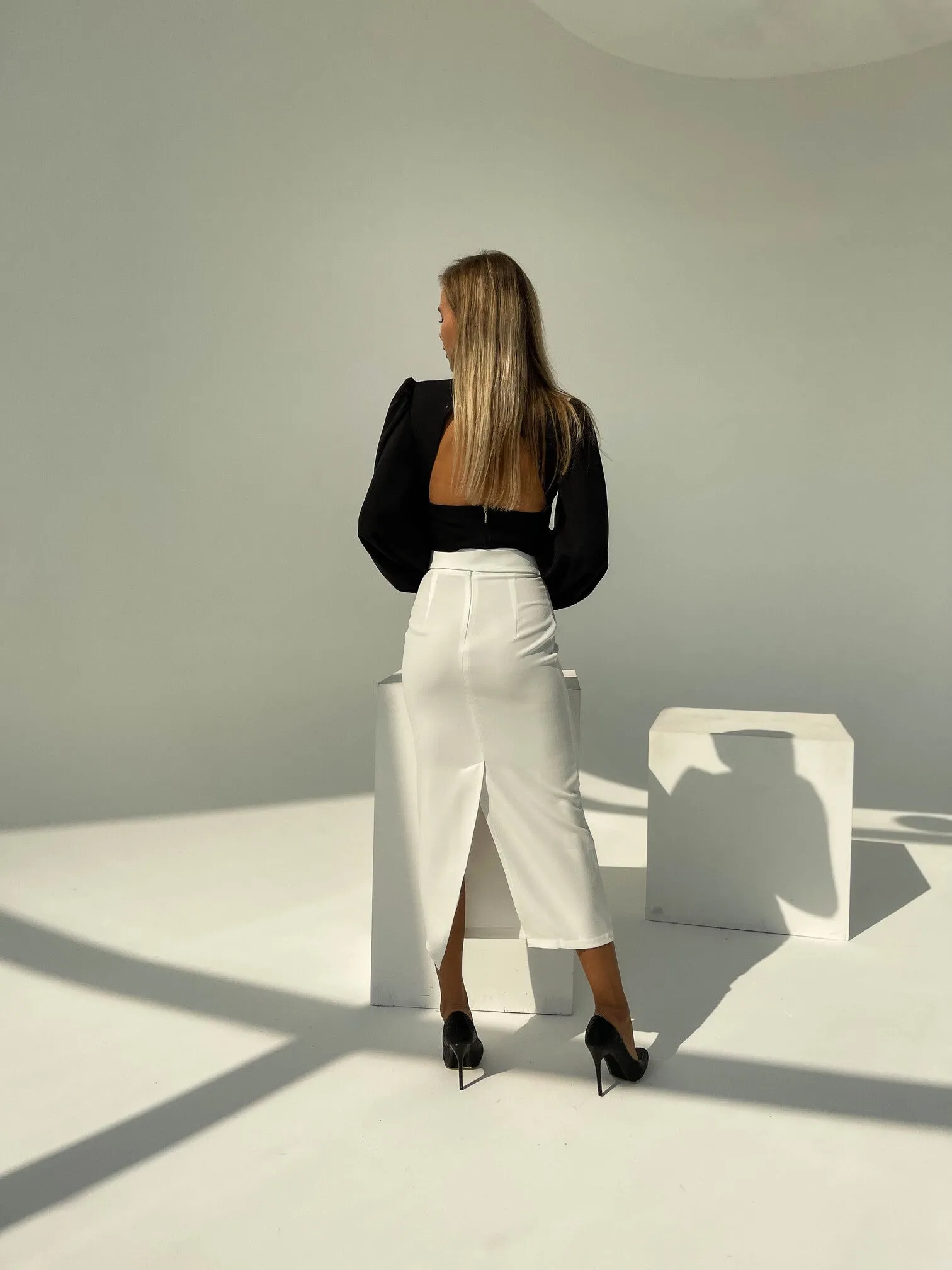 White High Waist Pencil Skirt