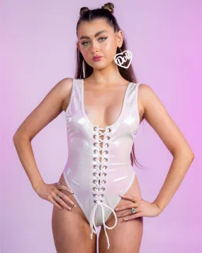 White Unicorn Lace-Up Bodysuit