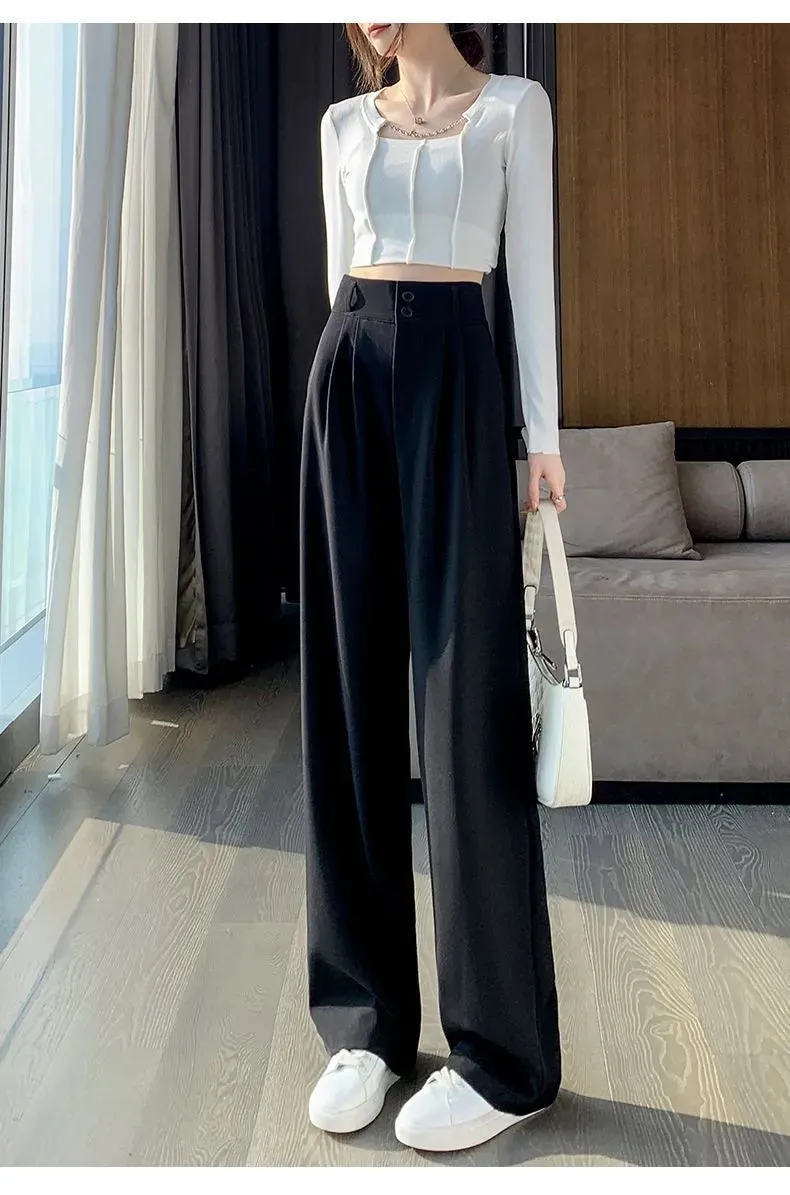 Wide Leg High Waist Loose Style Trendy Trousers