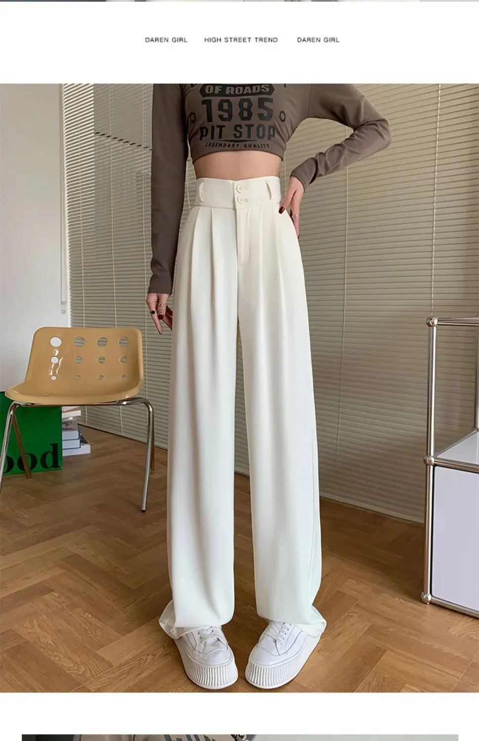 Wide Leg High Waist Loose Style Trendy Trousers