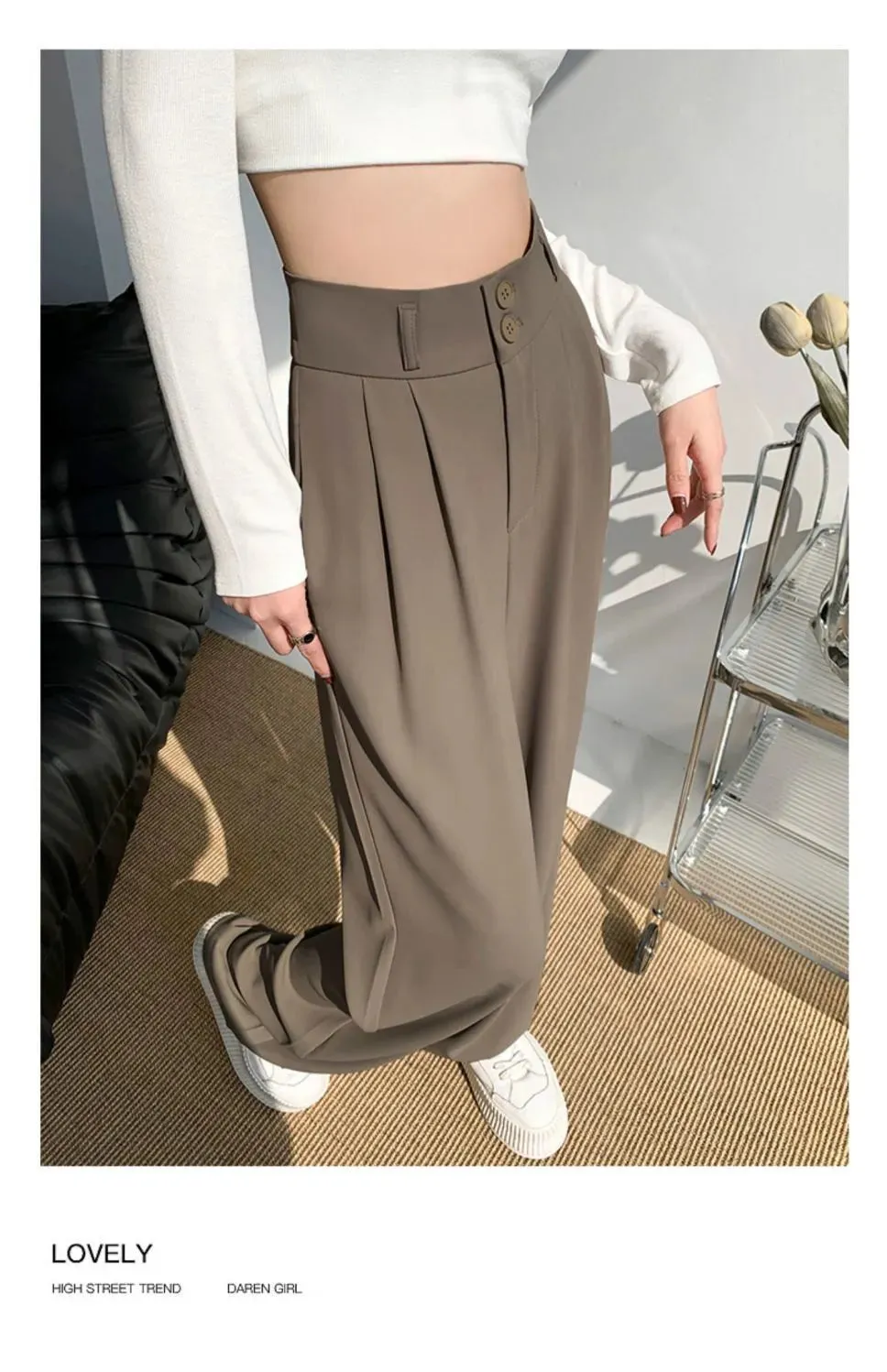 Wide Leg High Waist Loose Style Trendy Trousers