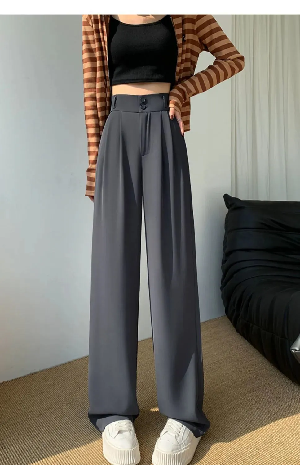 Wide Leg High Waist Loose Style Trendy Trousers