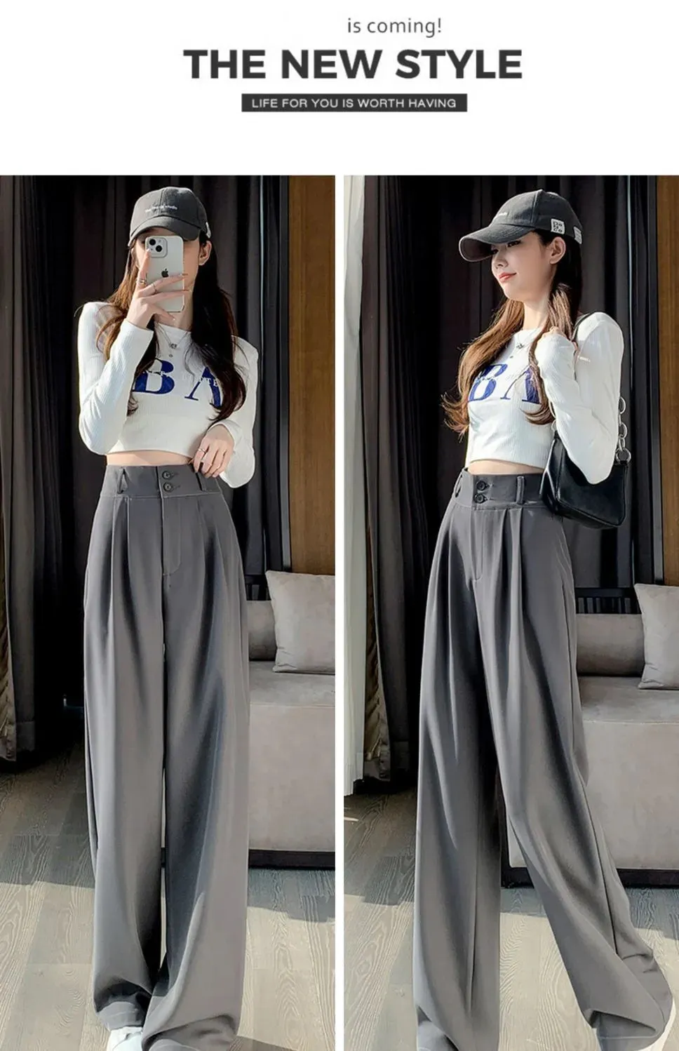 Wide Leg High Waist Loose Style Trendy Trousers