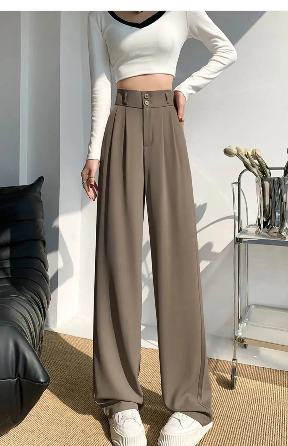 Wide Leg High Waist Loose Style Trendy Trousers