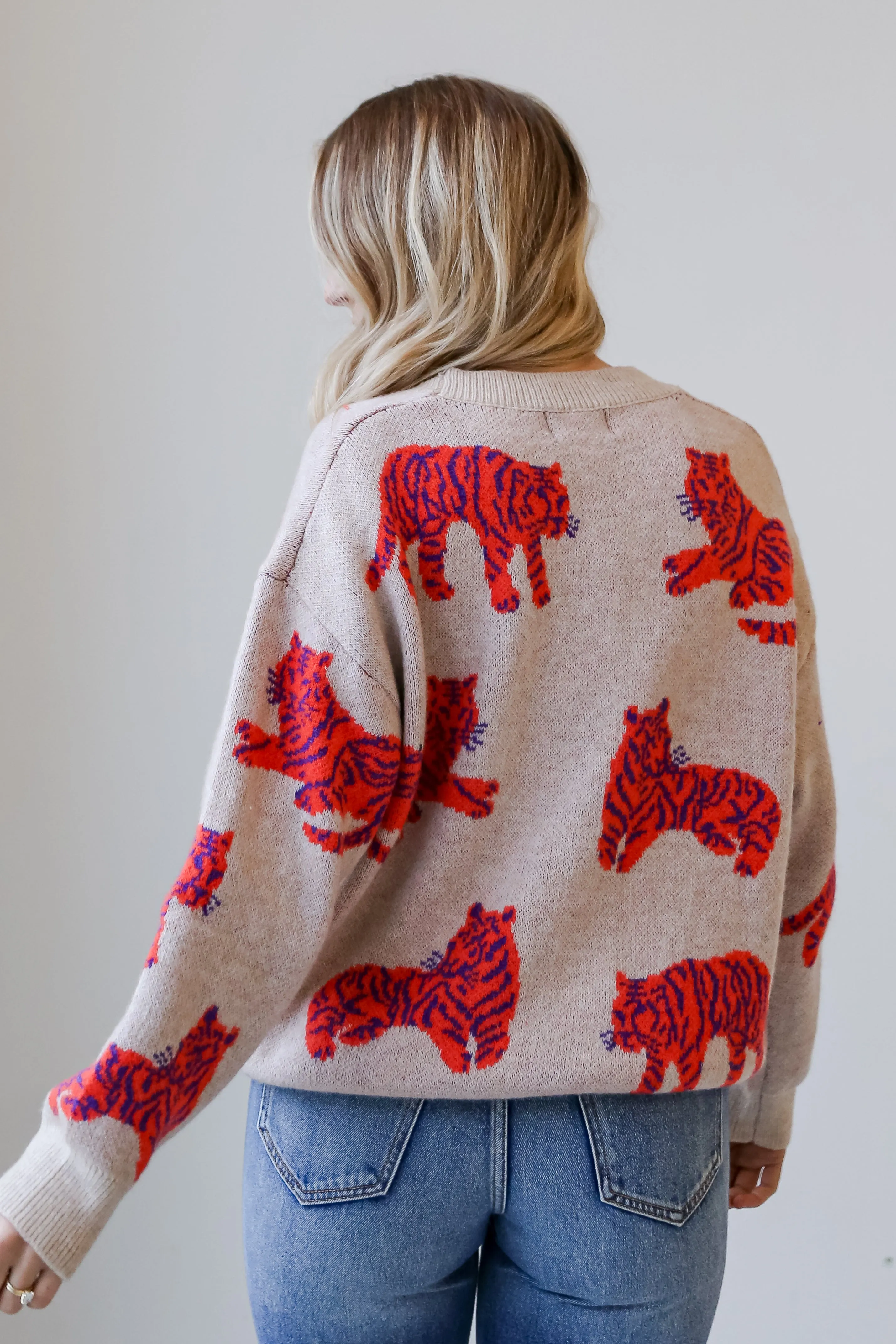 Wildly Styled Oatmeal Tiger Oversized Sweater Cardigan