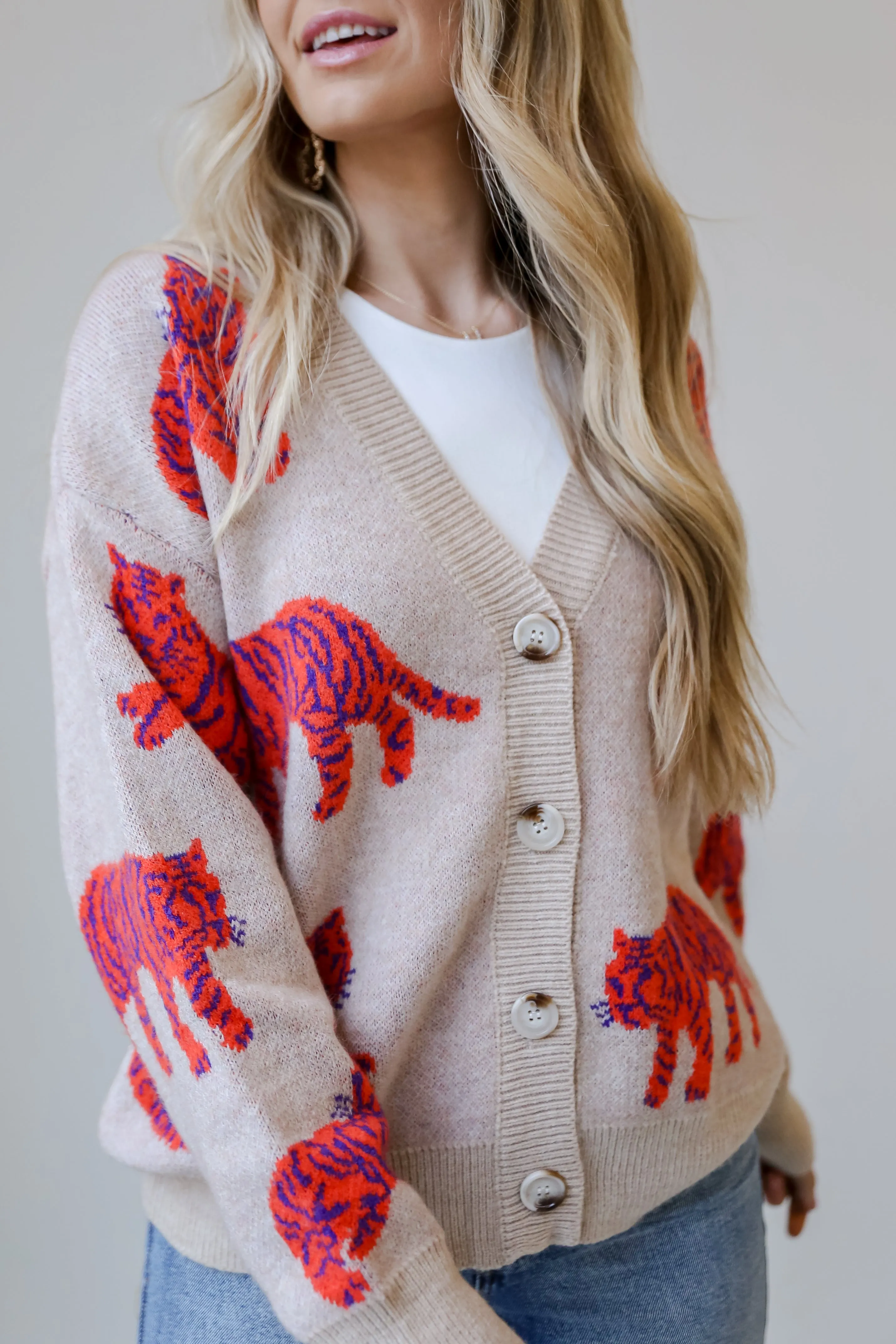 Wildly Styled Oatmeal Tiger Oversized Sweater Cardigan