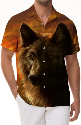 Wolf Head Tropical Beach Shirt Hawaiian Button Men's Casual Shirt Short Sleeve Brown