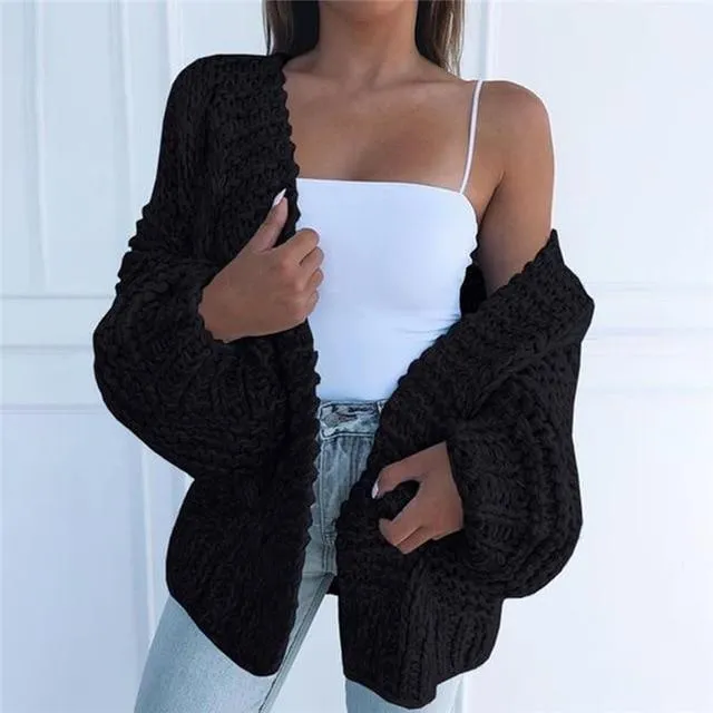 Women's batwing sleeve knitted cardigan cute open front chunky cardigan sweater