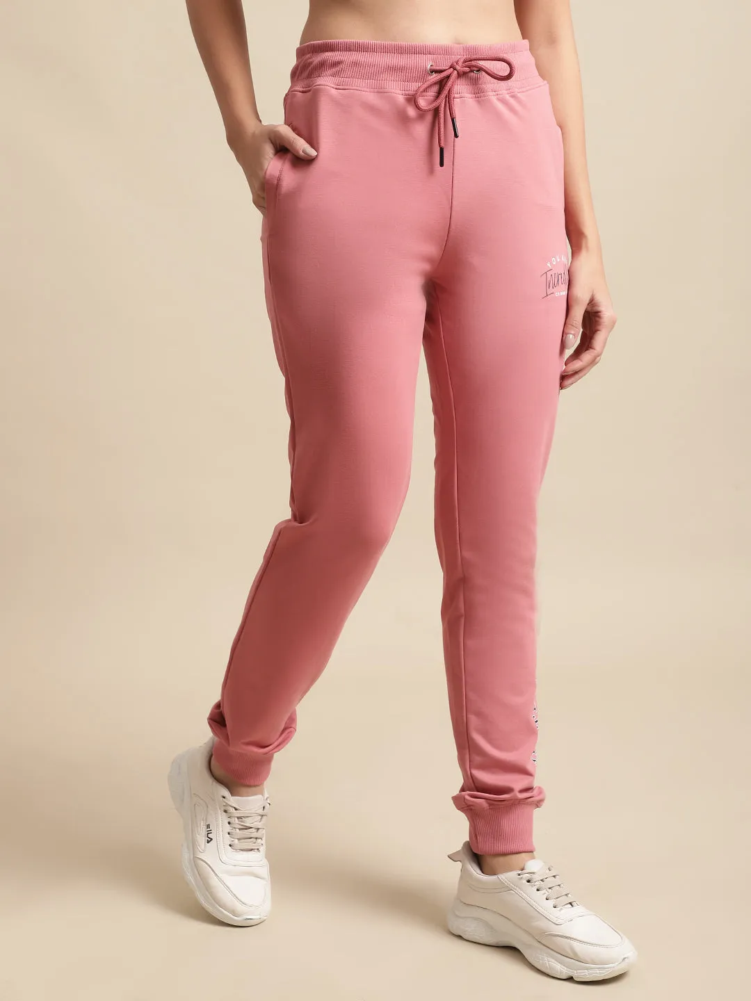 Women's Casual  Pink Full length Mid rise Jogger Pants