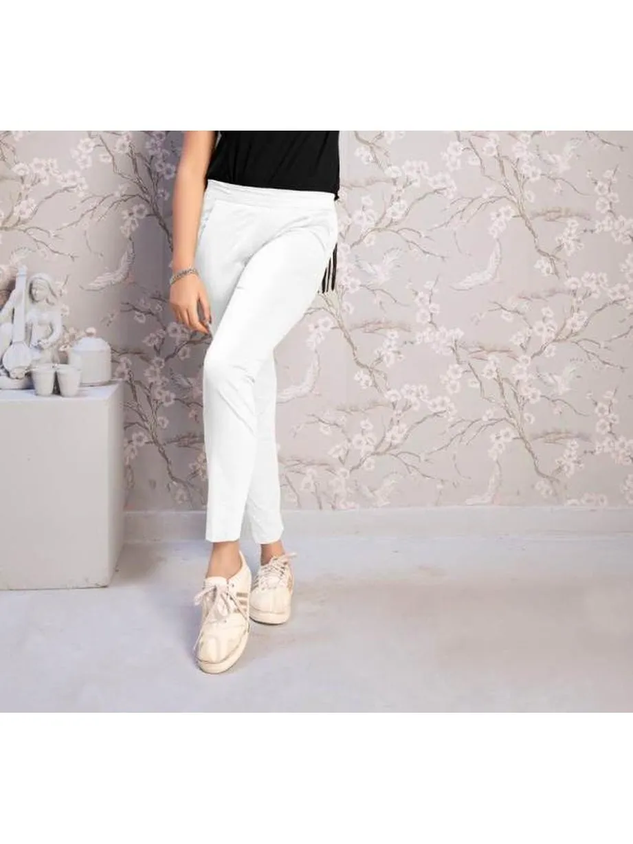 Women's Cotton Lycra White Pants