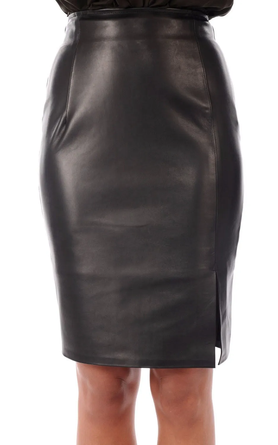 Women's Elegant Black Leather Pencil Skirt WS25