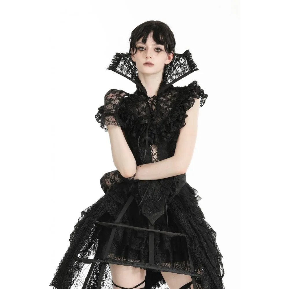 Women's Gothic Stand Collar Ruffled Lace Cape