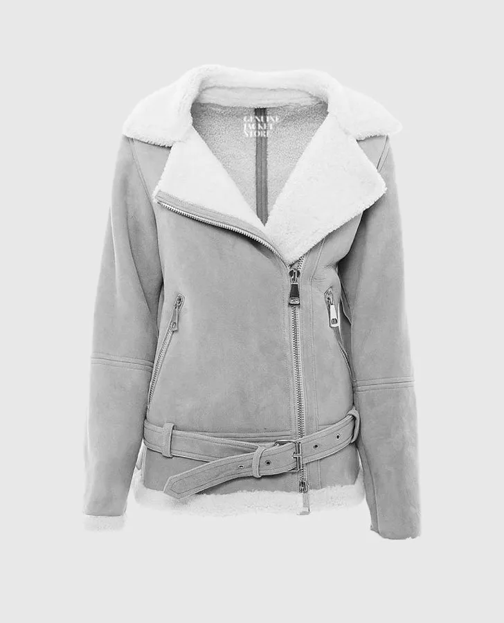 Women's Grey Suede Shearling Jacket