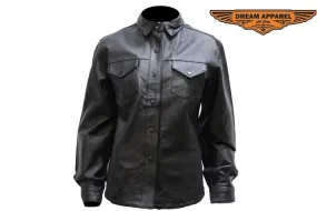 Womens Leather Shirt With Snaps Lining