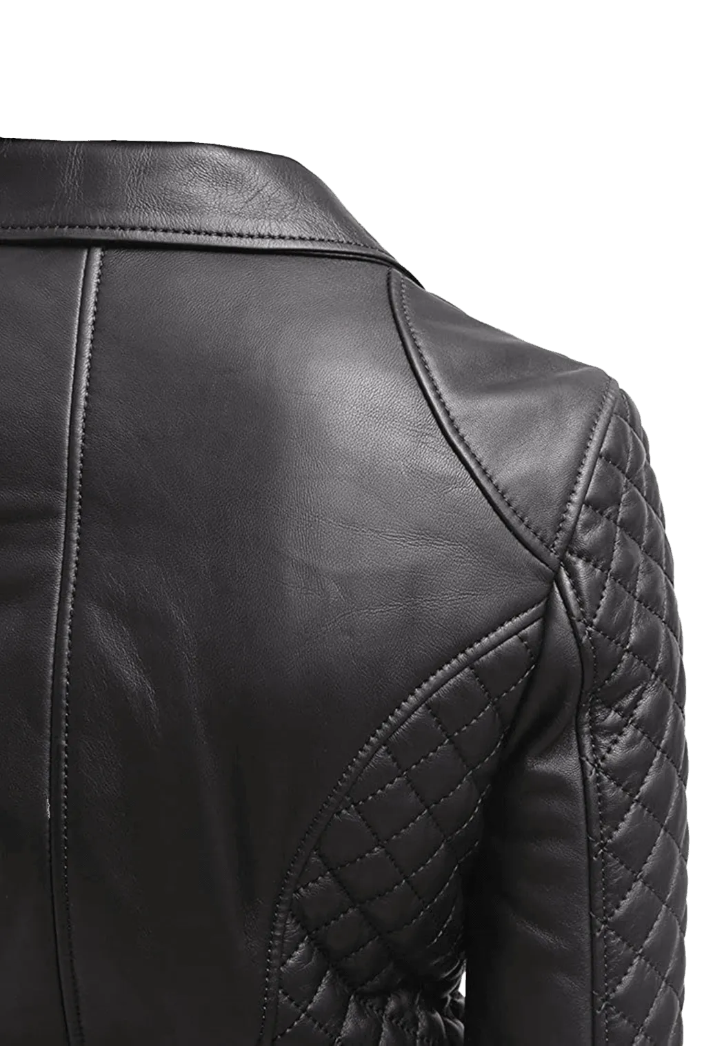 Women's Quilted Slim Fit Fabulous Real Leather Pea Coat Jacket | Womens Black Quilted Black Pea Coat