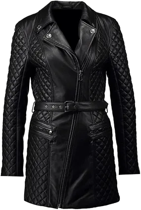 Women's Quilted Slim Fit Fabulous Real Leather Pea Coat Jacket | Womens Black Quilted Black Pea Coat