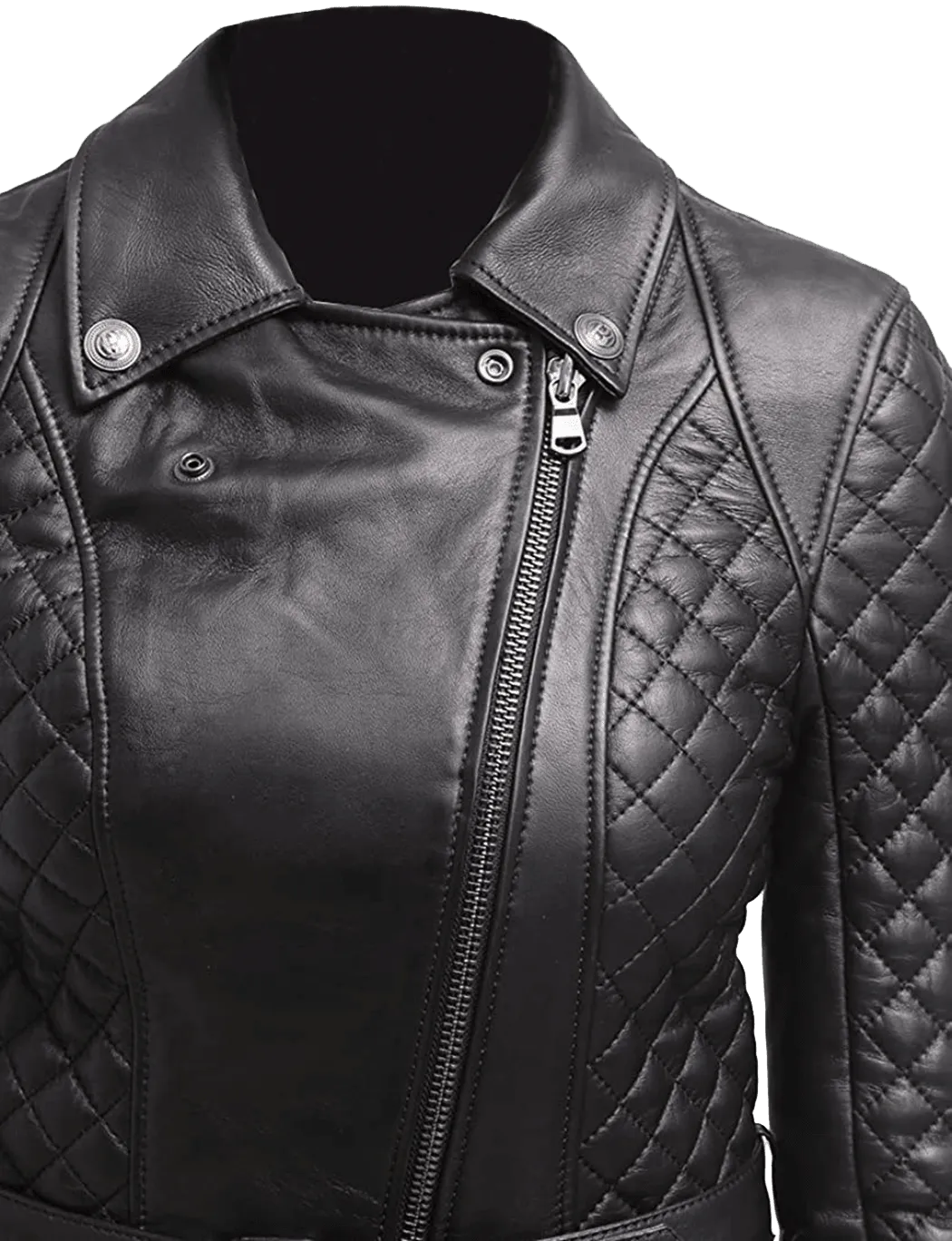 Women's Quilted Slim Fit Fabulous Real Leather Pea Coat Jacket | Womens Black Quilted Black Pea Coat