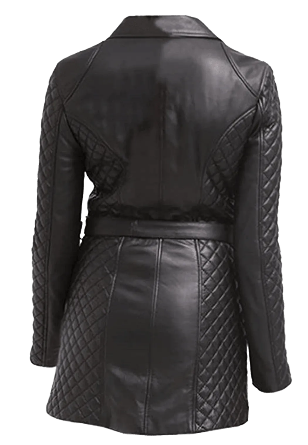 Women's Quilted Slim Fit Fabulous Real Leather Pea Coat Jacket | Womens Black Quilted Black Pea Coat