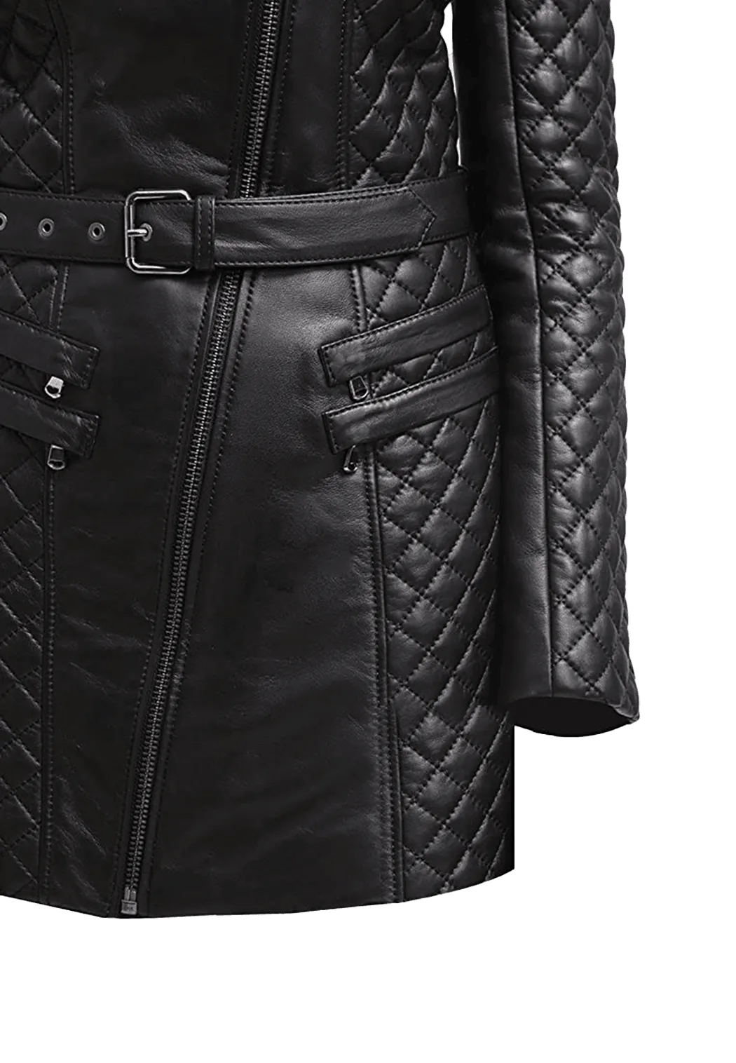 Women's Quilted Slim Fit Fabulous Real Leather Pea Coat Jacket | Womens Black Quilted Black Pea Coat