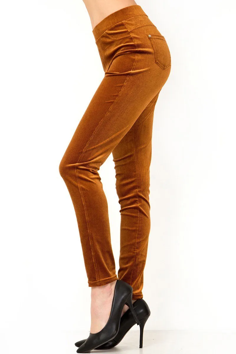 Women’s Regular Solid Color Single Layer Corduroy Back Pocket Pants