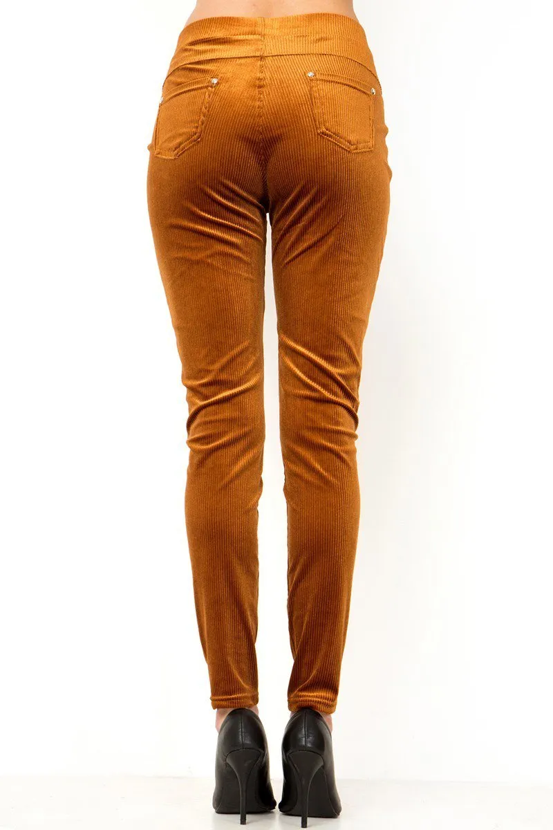 Women’s Regular Solid Color Single Layer Corduroy Back Pocket Pants