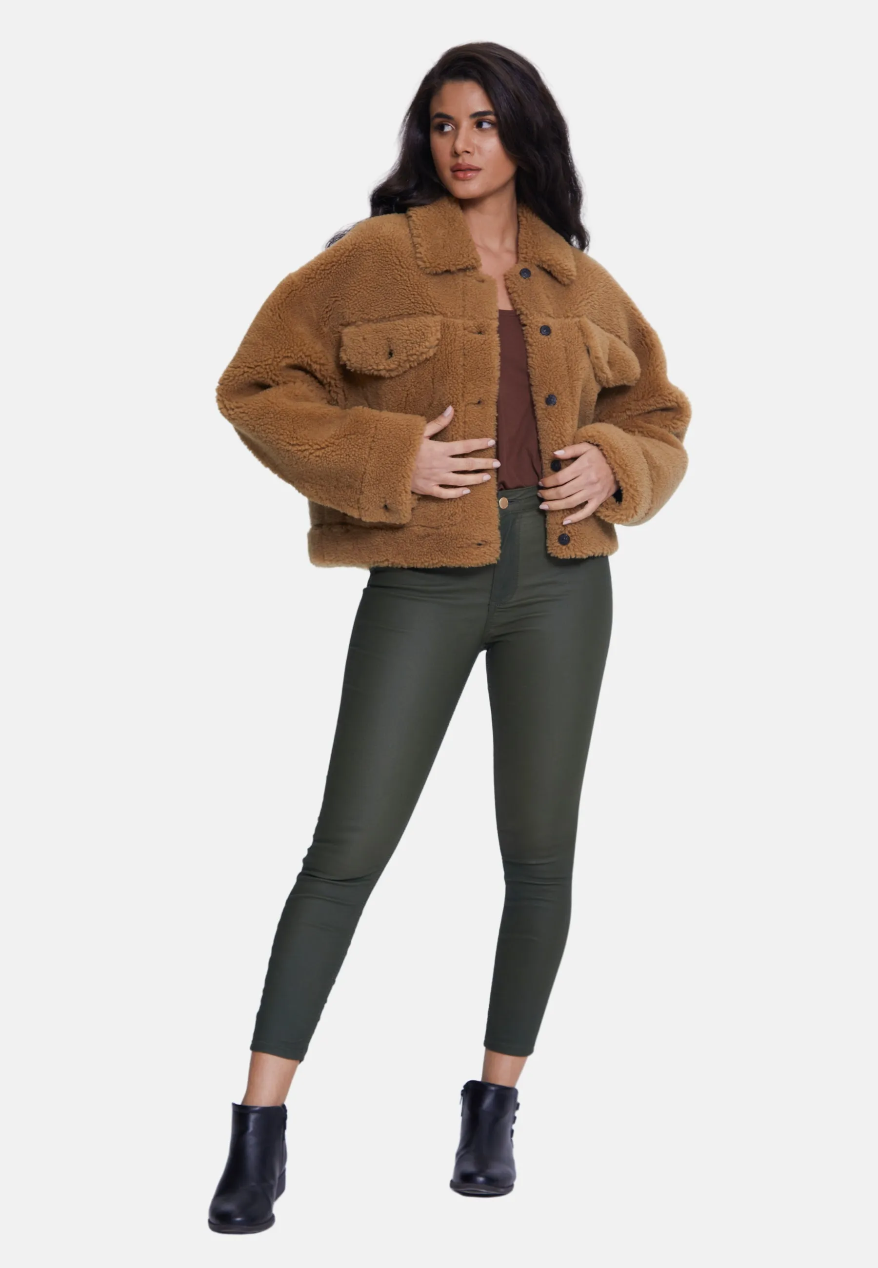 Women's Shearling Jacket, Silky Brown Ginger Curly Wool