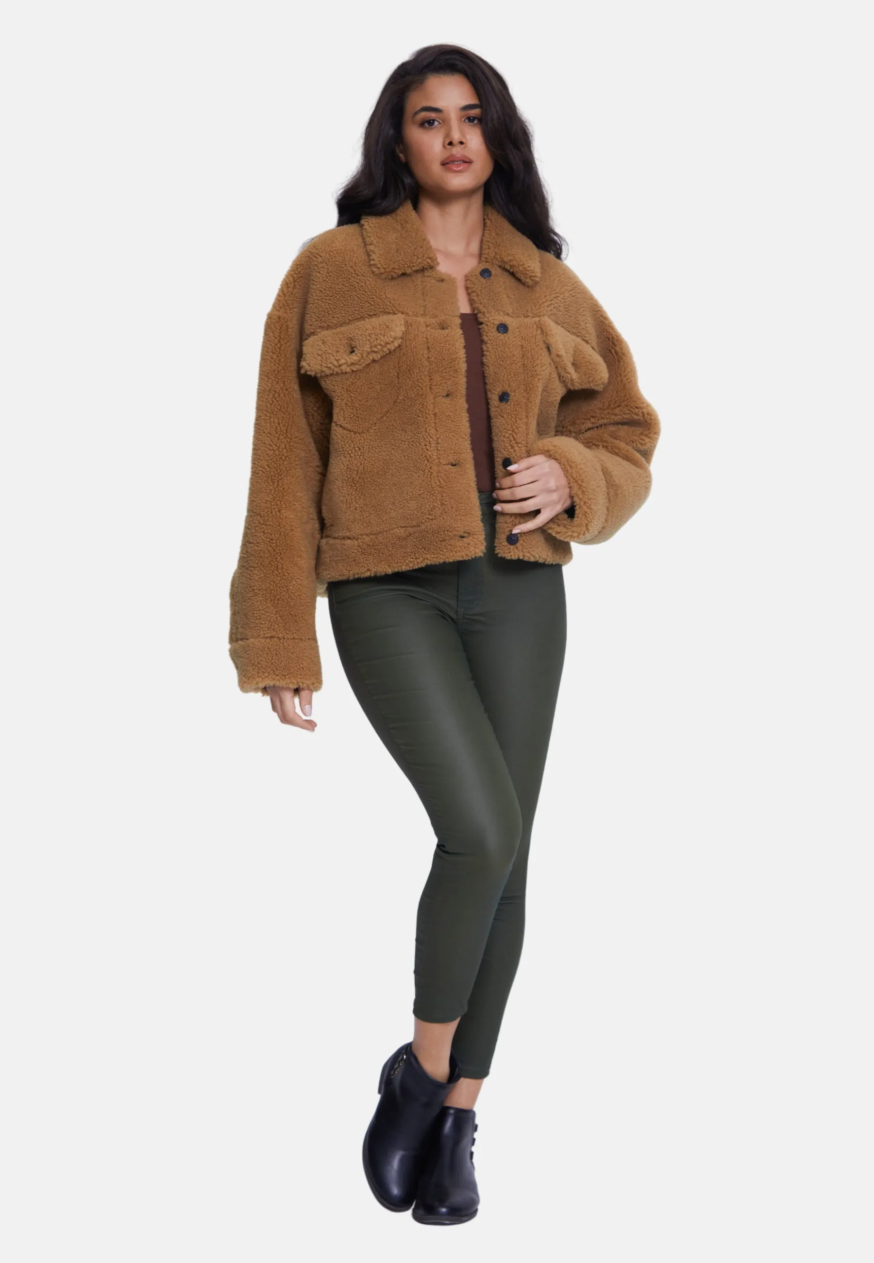 Women's Shearling Jacket, Silky Brown Ginger Curly Wool