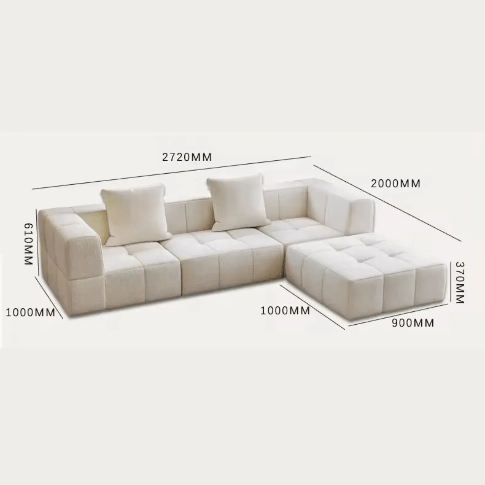 Wooden Twist Corduroy Modern L-Shaped Sectional Sofa with Ottoman Tufted Design