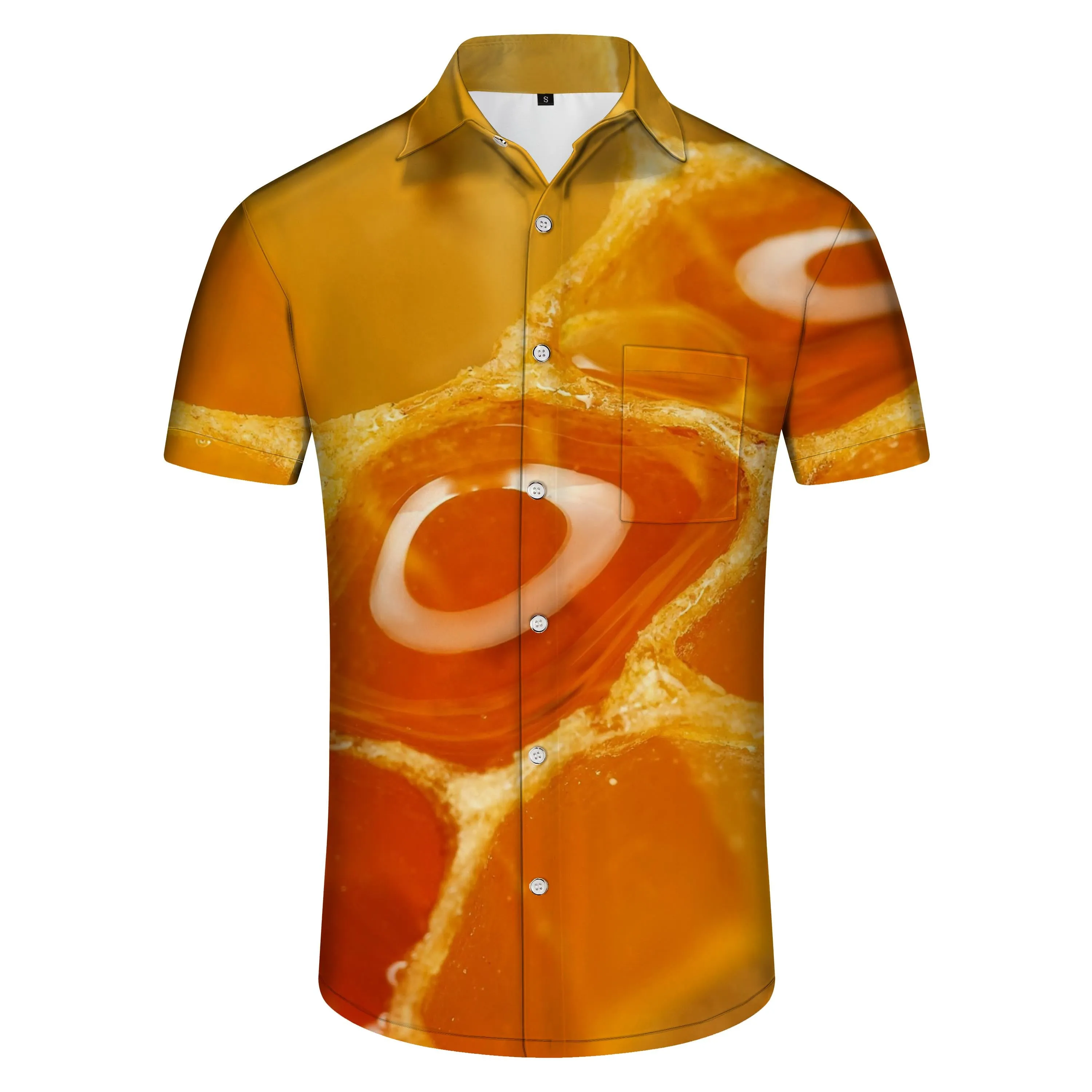 Yellow egg liquid 3d pattern hawaiian button summer casual mens print abstract geometric shirt short sleeve beachwear